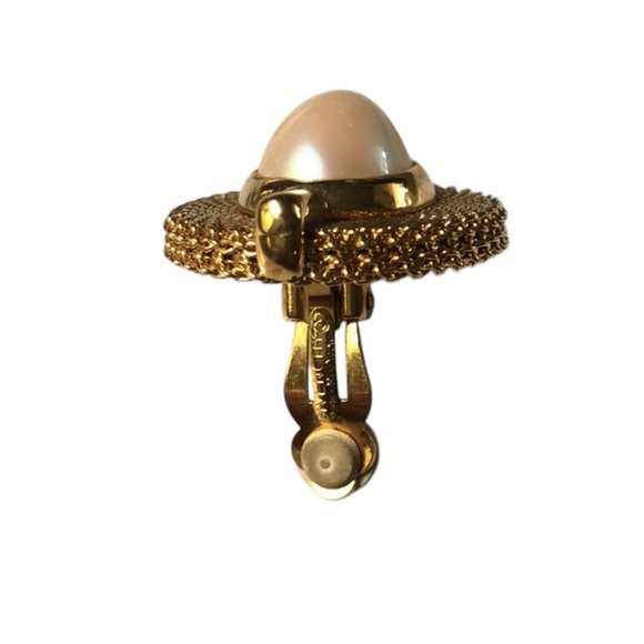 Vintage 80’s Givenchy Gold Plated and Pearl Pierced Earrings - Picture 4 of 4